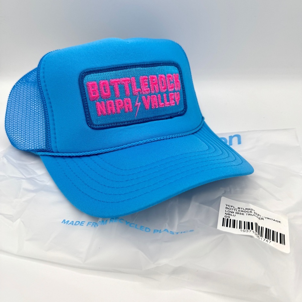 NWT Aviator Nation Bottlerock Festival 2025 Trucker Hat in Neon Blue Embroidered